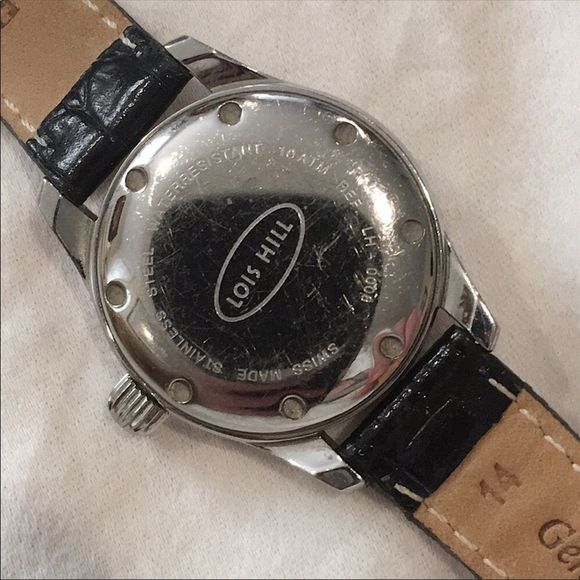 LOIS HILL Round White Face Scroll Embellished Sport Watch w/ Black Leather Band